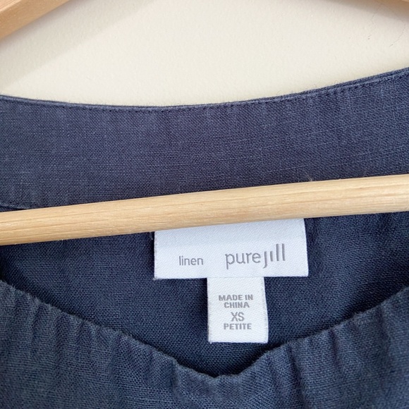 J. Jill Navy Linen 3/4 Sleeve Boxy Blouse - Picture 3 of 6